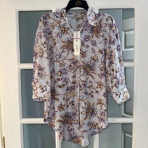 NWT Womens Cupio Floral Eco Blouse Top Shirt Size M Button Up 3/4 Sleeve Boho